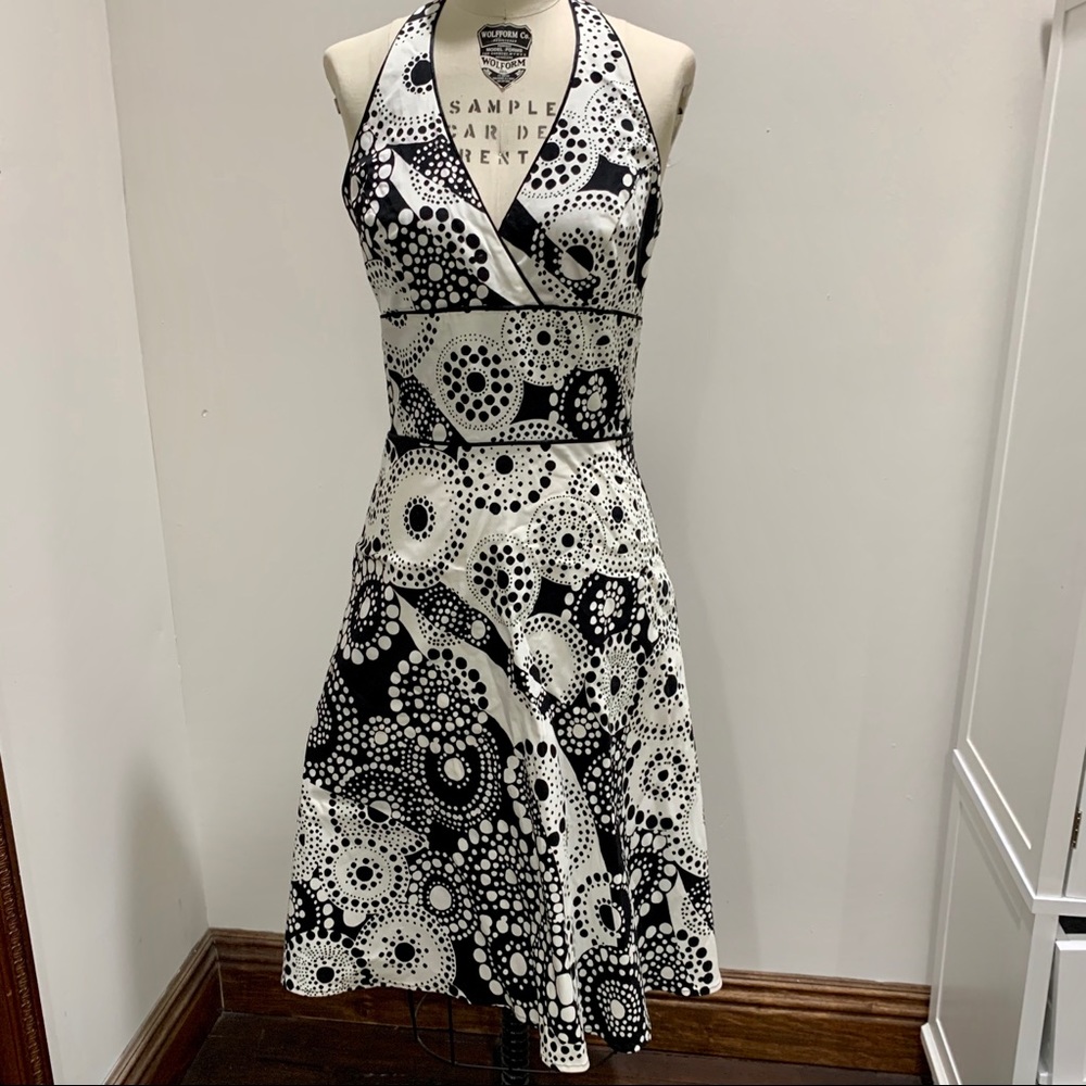 Morrell Maxie White Black Poplin Halter Dress 8